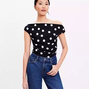 LOFT Black and White Polka Dot Off-Shoulder Blouse